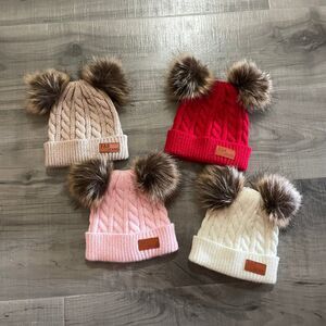 0-24 months baby girl beanie winter hat lot bundle Pom Poms (set of 4)